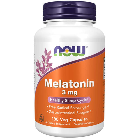 NOW Foods Supplements, Melatonin 3 mg, Free Radical Scavenger*, Healthy Sleep Cycle*, 180 Veg Capsules