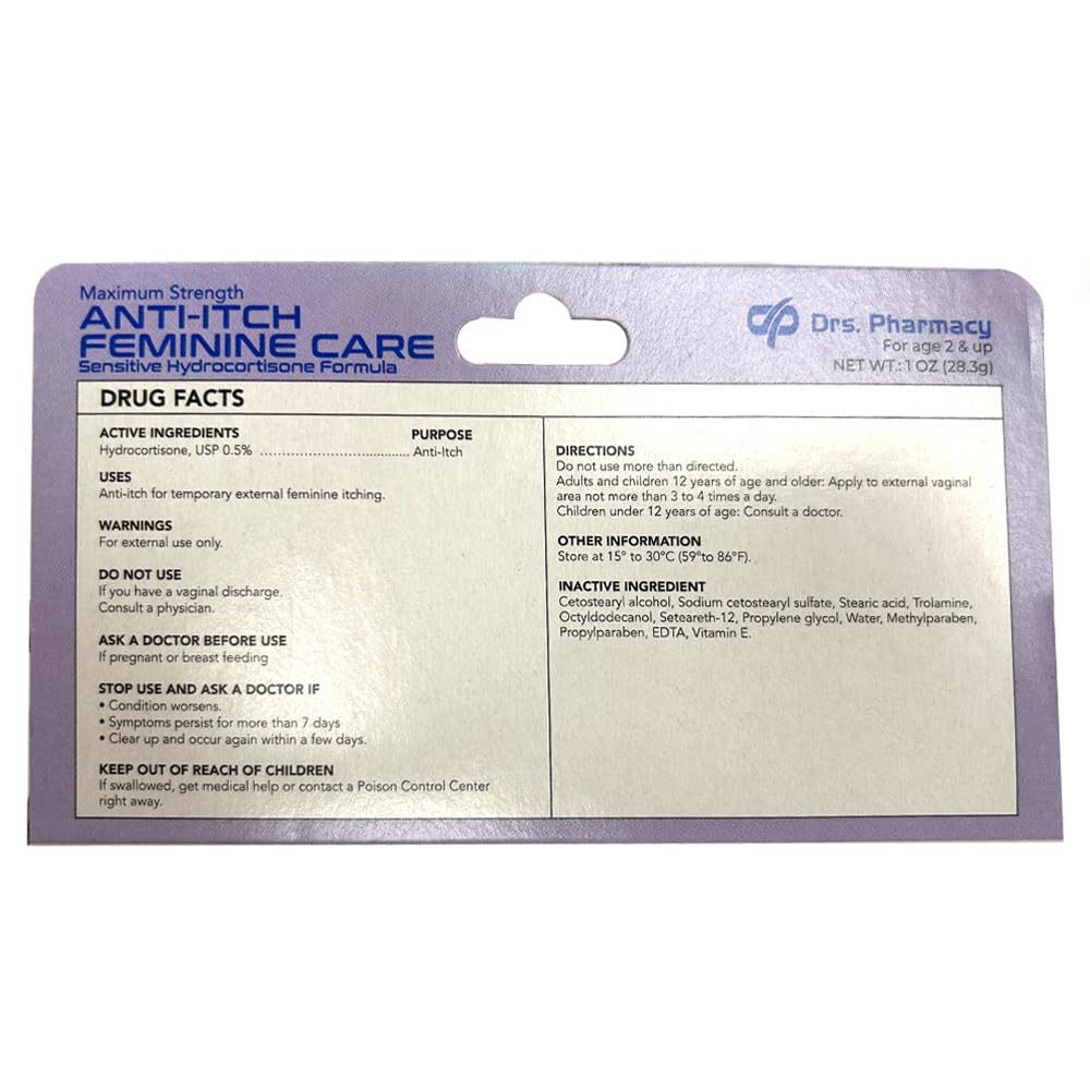 1pk Maximum Strength Feminine Anti Itch Cream Hydrocortisone Sensitive Women 1oz 0.5% Hydrocortisone Cream Itch Relief Fast Femi