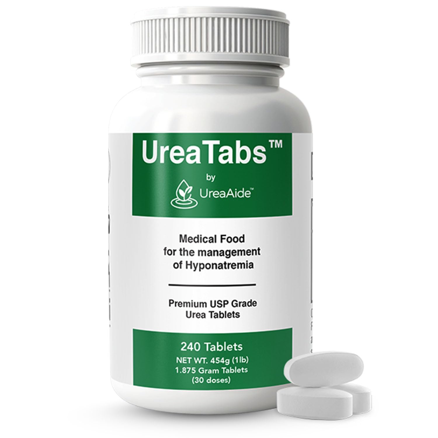 UreaTabs Oral Urea Tablets 1.875 Grams for Hyponatremia Management Low Sodium Support Tasteless Coated 240 Tablets in 1 Bottle E
