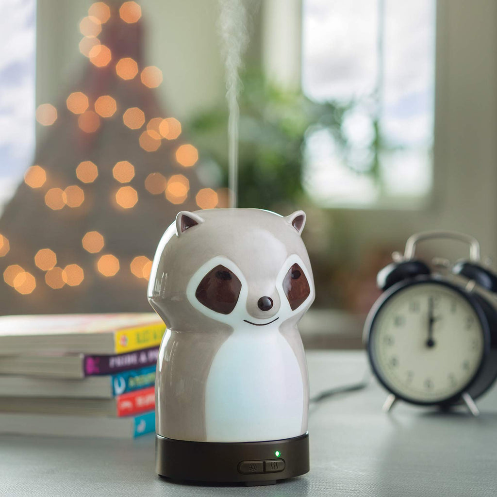 Airome Raccoon Medium Kid/Youth/Nursery Glass Essential Oil Diffuser|100 mL Humidifying Ultrasonic Aromatherapy Diffuser 8 Color