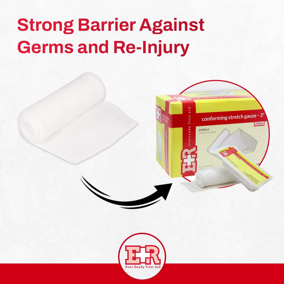 Ever Ready First Aid Sterile Conforming Gauze Roll Bandage - Box of 12-3 inch