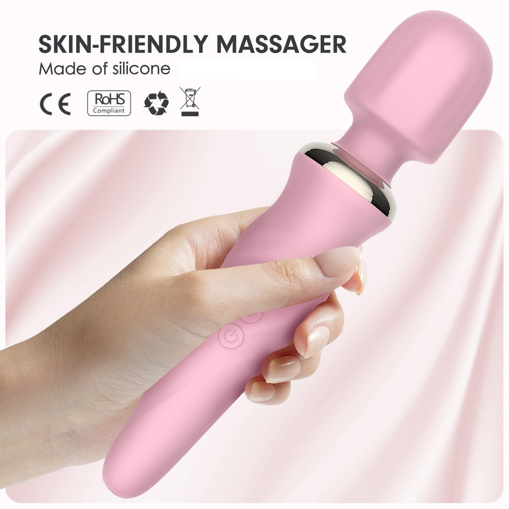 MANFLY Portable Electric Travel Massager, Handheld Rechargeable Neck and Shoulder Muscle Home Massage Tool (Pink)