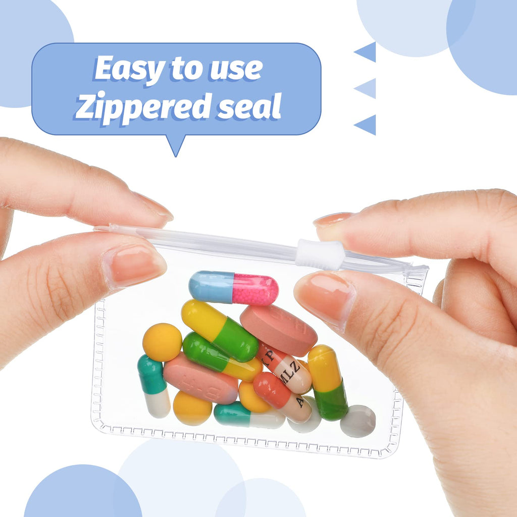 Nuanchu 24 Pieces Pill Pouches Bags Set Reusable Zippered Pill Baggies Clear Plastic Self Sealing Travel Medicine Organizer Stor