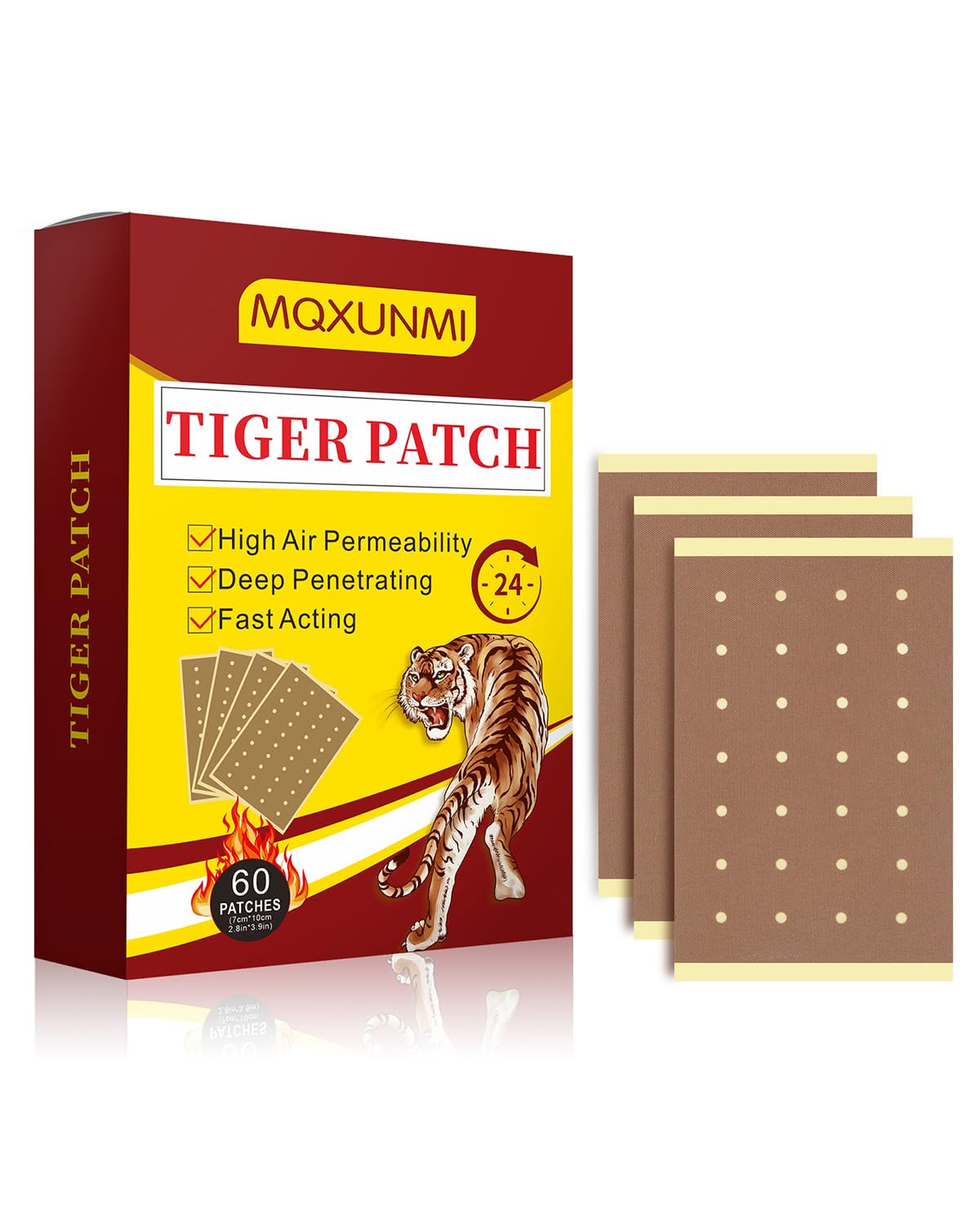 MQXUNMI Tiger Patches, 60 Counts Chinese Tiger Plaster Ultra Strength Heat Patches, 24 Hour Long Lasting Joint Patches for Muscl
