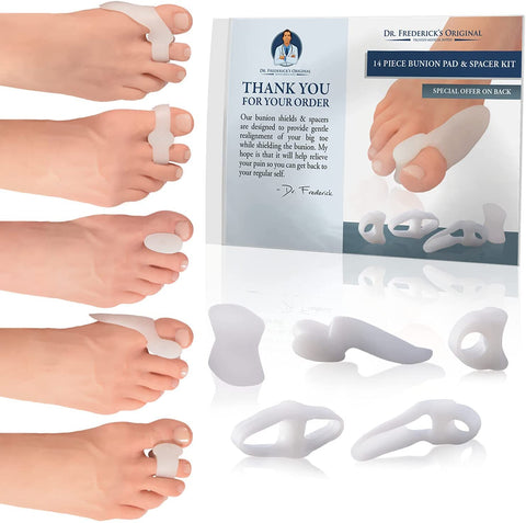 Dr. Frederick's Original 14-Piece Bunion Corrector Kit - Fast Relief for Bunions & Overlapping Toes - For Men & Women - Soft Gel