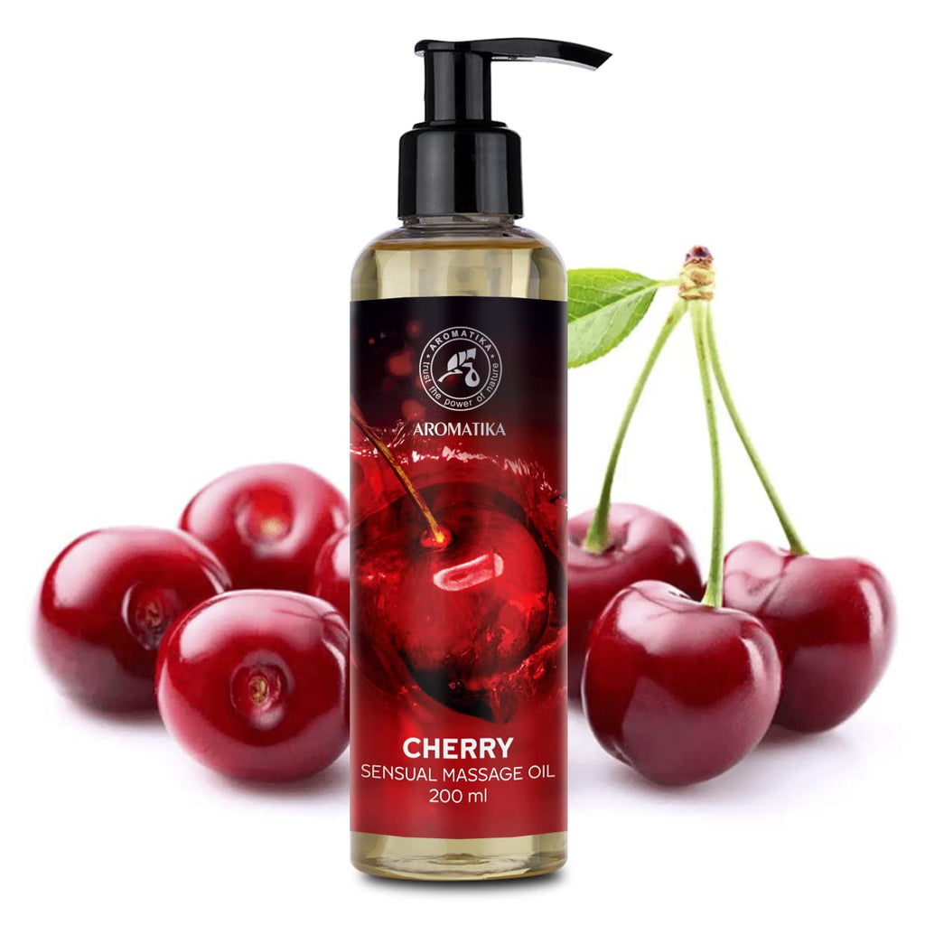 Cherry Sensual Massage Oil for Couple 6.8 Fl Oz - Massage Oil - Blend of Almond and Grapeseed Oils - Body Oil for Him & Her - fo