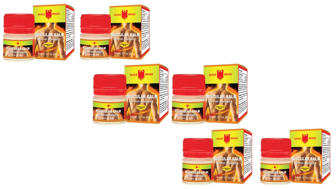 3 Packs - Twin Muscular Balm Eagle Essentail Oil - 6 Hu Dau Xoa Bop Balm Muscular Hieu Con O - 20g per Jar with 6 Jars per Order