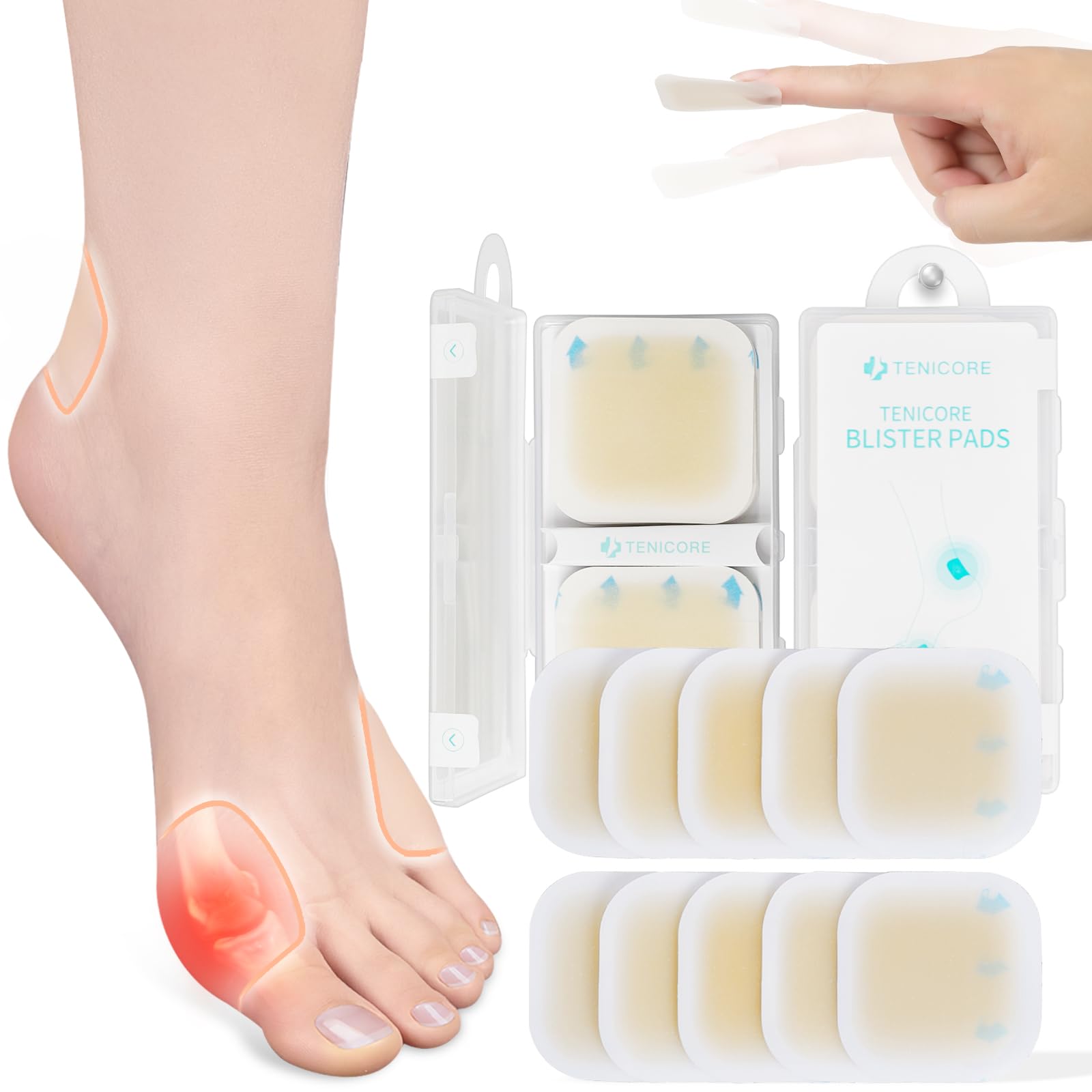 TENICORE Bunion Pads, Bunion Relief, Blister Pads for Women and Men, Hydrocolloid Bandages, Toe and Foot Corn Protector Pads, So