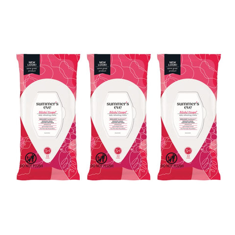 Summers Eve Blissful Escape Daily Refreshing Feminine Wipes, Removes Odor, pH balanced, 32 Count, (Pack of 3)