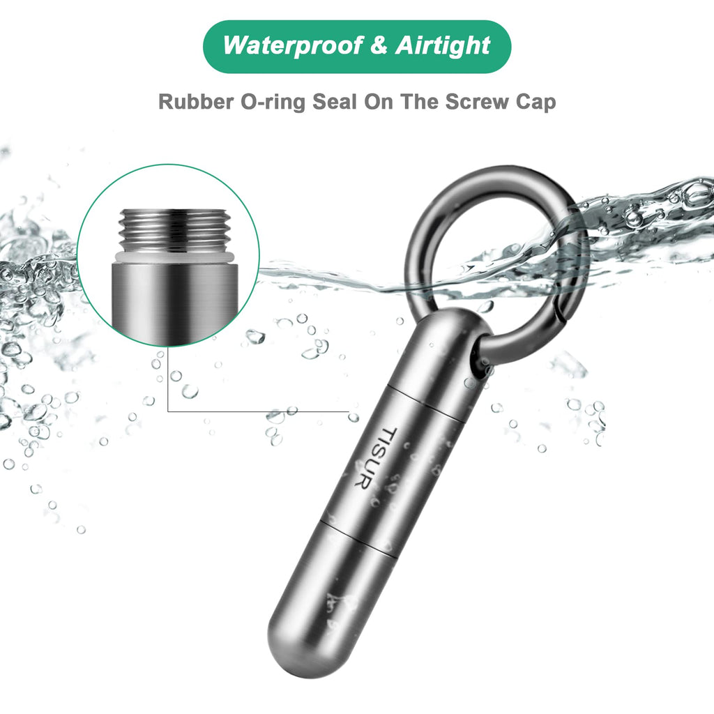TISUR Small Keychain Pill Holder, Titanium Pill Case Waterproof Pill Fob for Travel Purse Pocket Pill Container Box,Small Pill O