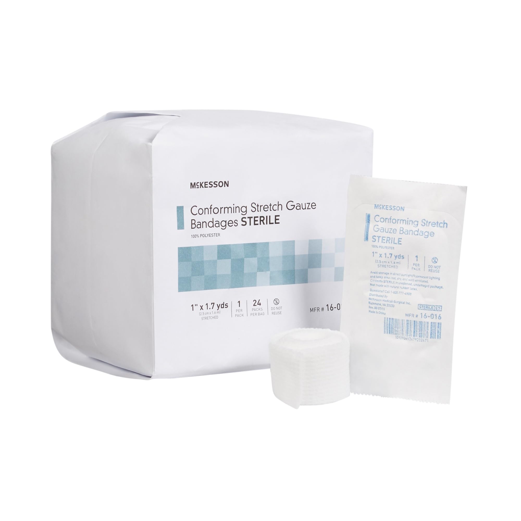 McKesson Conforming Stretch Gauze Bandages, Sterile, 1 in x 1 7/10 yd, 96 Count