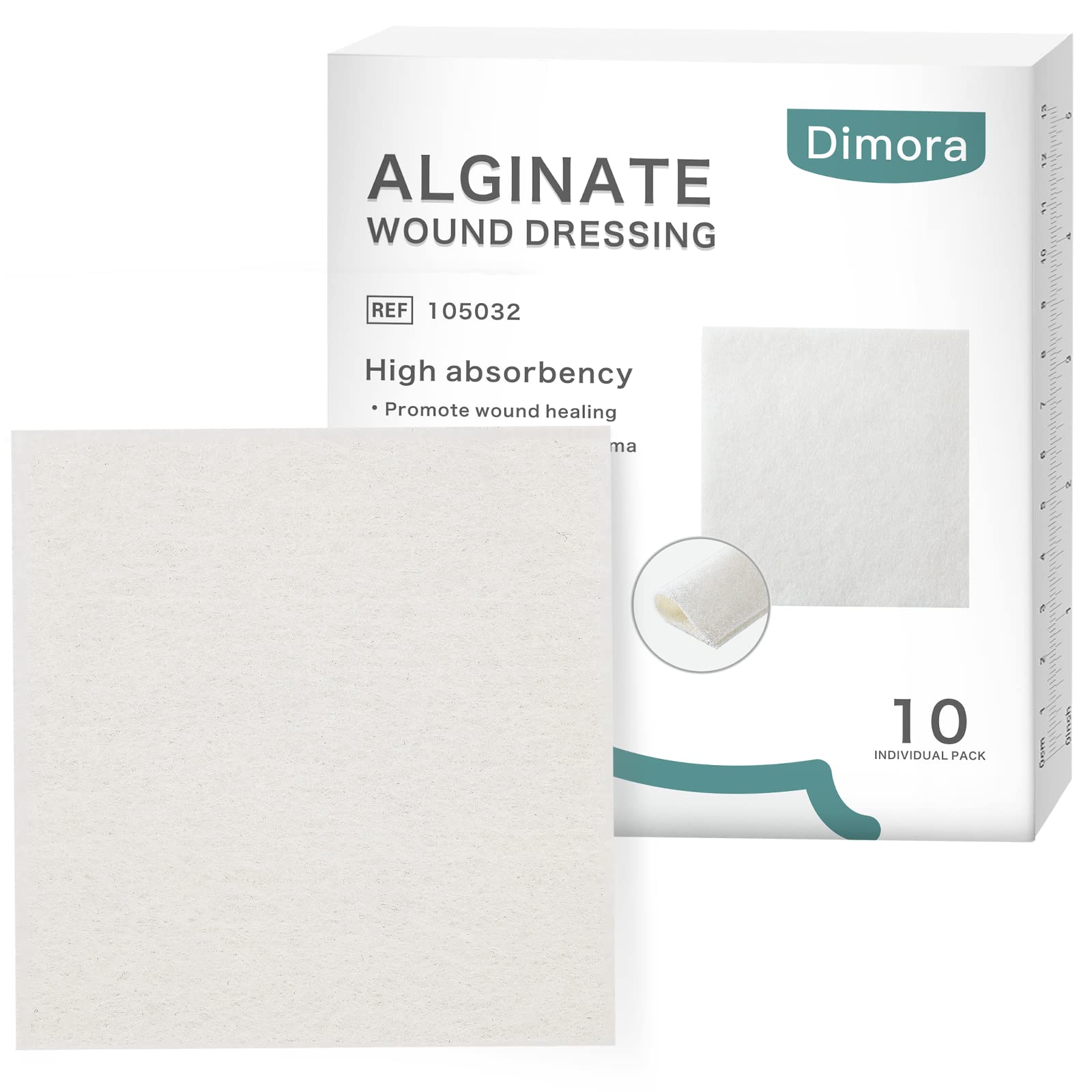 Dimora Calcium Alginate Wound Dressing, 4 x 4 Patches,10 Individual Sterile Pads, Soft and Highly Absorbent Dressing Gauze, 