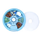 Pill Organizer Travel Pill Cases Weekly Cute Round Pill Box Purse Pill Container Portable Small Medicine Organizer (Blue+Bag)