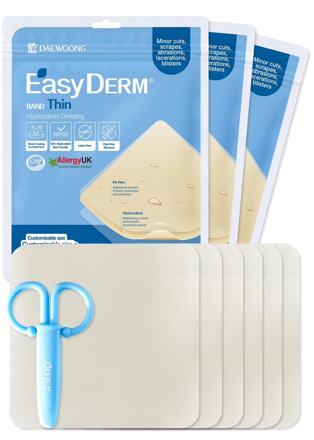 Easyderm Thin Hydrocolloid Large Wound Dressing 4   x4    3Pack (6 Dressings) Waterproof, Latex Free, Highly Absorbent Dressing 