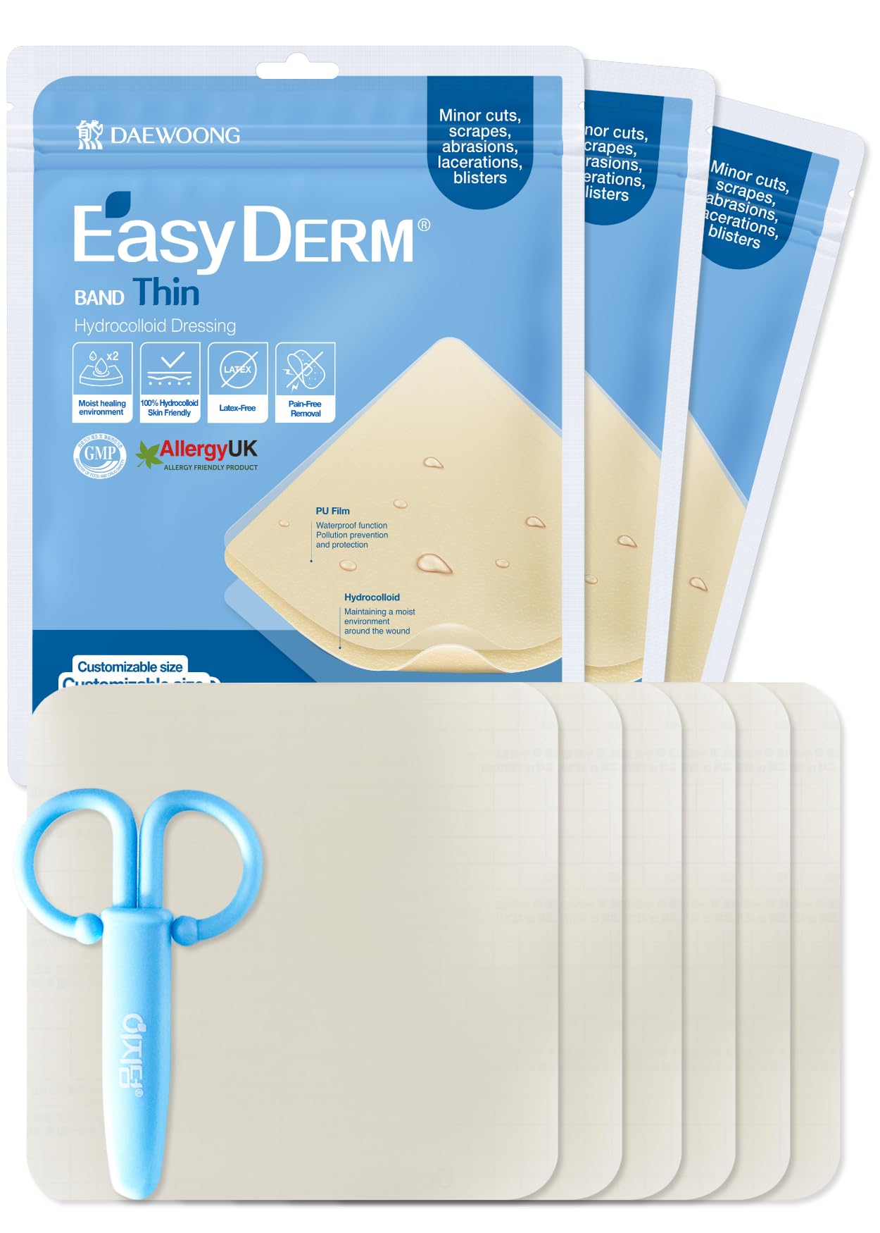 Easyderm Thin Hydrocolloid Large Wound Dressing 4   x4    3Pack (6 Dressings) Waterproof, Latex Free, Highly Absorbent Dressing 