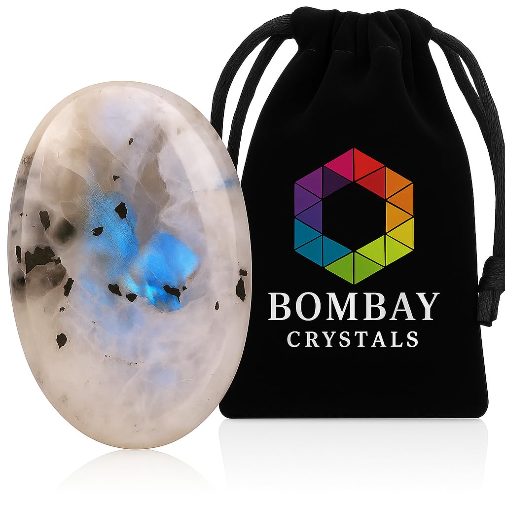 Rainbow Moonstone Worry Stone - Genuine Polished Palm Crystal for Stress & Anxiety Relief, Meditation Thumb Stone Gift for Mindf