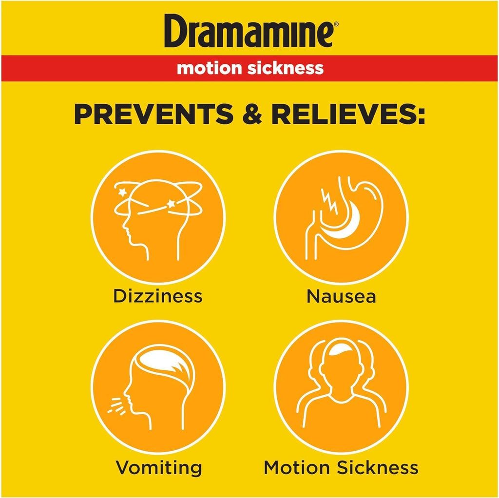 Dramamine Chewable Formula Motion Sickness Relief, 8 Orange Flavored Tablets each (Value Pack of 2)