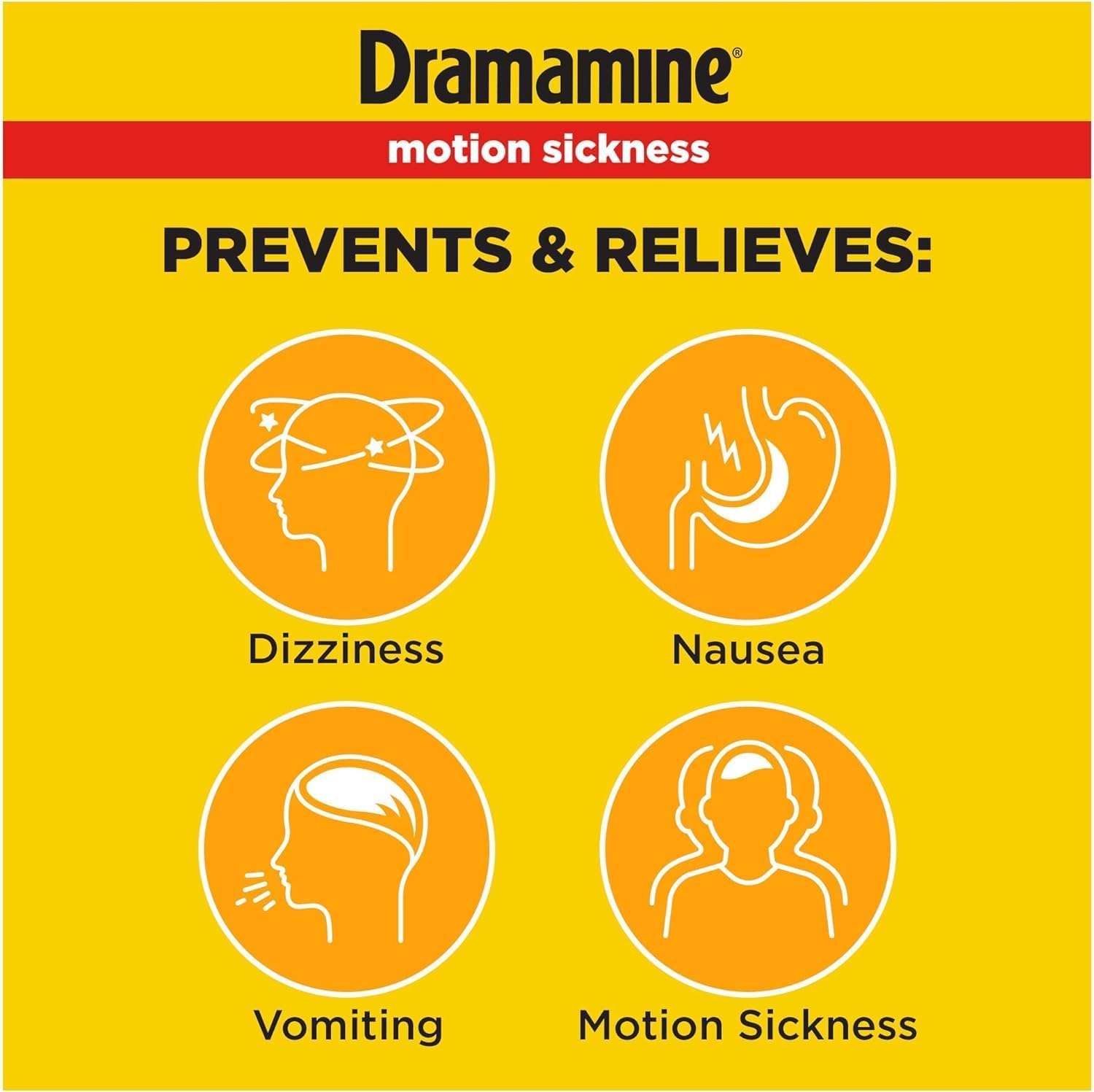 Dramamine Chewable Formula Motion Sickness Relief, 8 Orange Flavored Tablets each (Value Pack of 2)