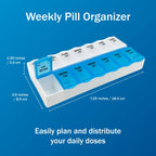 Amazon Basic Care (7-Day) AM/PM Pill Organizer, Vitamin Case, And Medicine Box, Large Compartments, 2 Times a Day, Blue and Clea