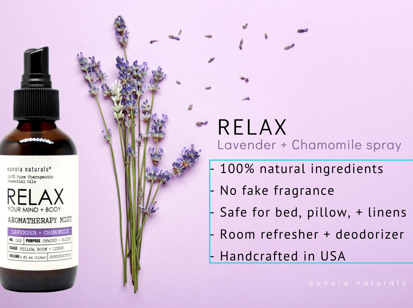 The Original Relax Lavender Sleep Aromatherapy Mist, All Natural Lavender Pillow Spray, Lavender & Chamomile Oils, Breath Easy t