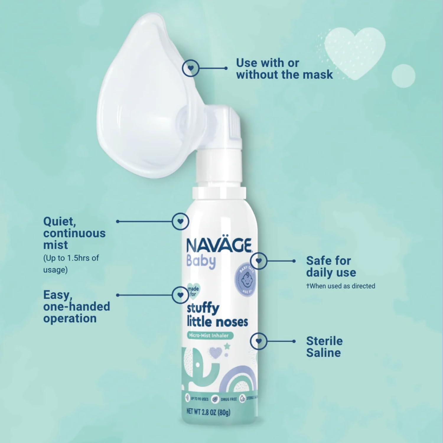 Navage Baby Micro-Mist Saline Inhaler - Baby Saline Nasal Spray Mist for Baby Congestion Relief - Pediatrician Recommended Baby