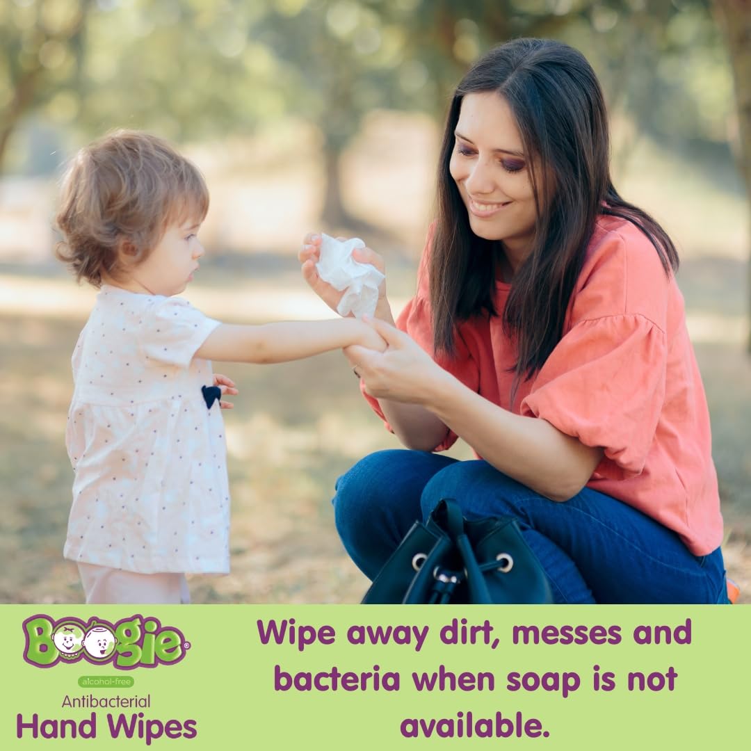 Antibacterial Hand Wipes by Boogie Wipes, Alcohol-Free, Hypoallergenic and Moisturizing Aloe, Boogie Hand Wipes for Adults and K