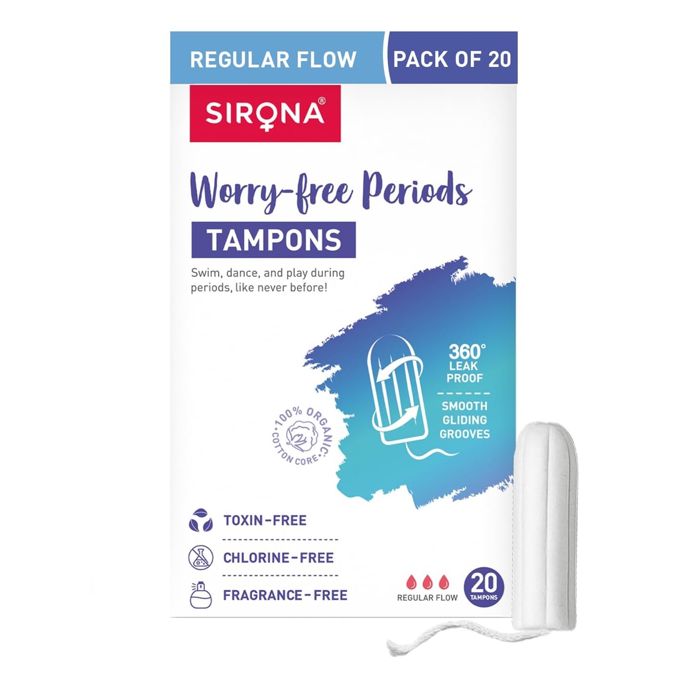 Sirona Period Made Easy Tampons  20 Piece | For Medium & Regular Flow | Biodegradable Tampons | Fda Approved