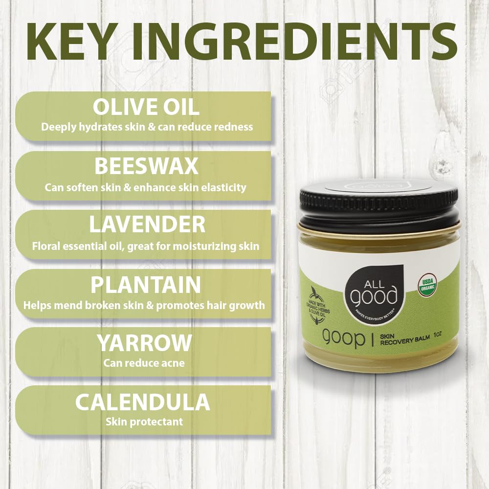 All Good Goop Organic Skin Care Recovery Balm - All Purpose Ointment w/Calendula, Lavender, Beeswax - Chafing Cream, Dry Skin Sa