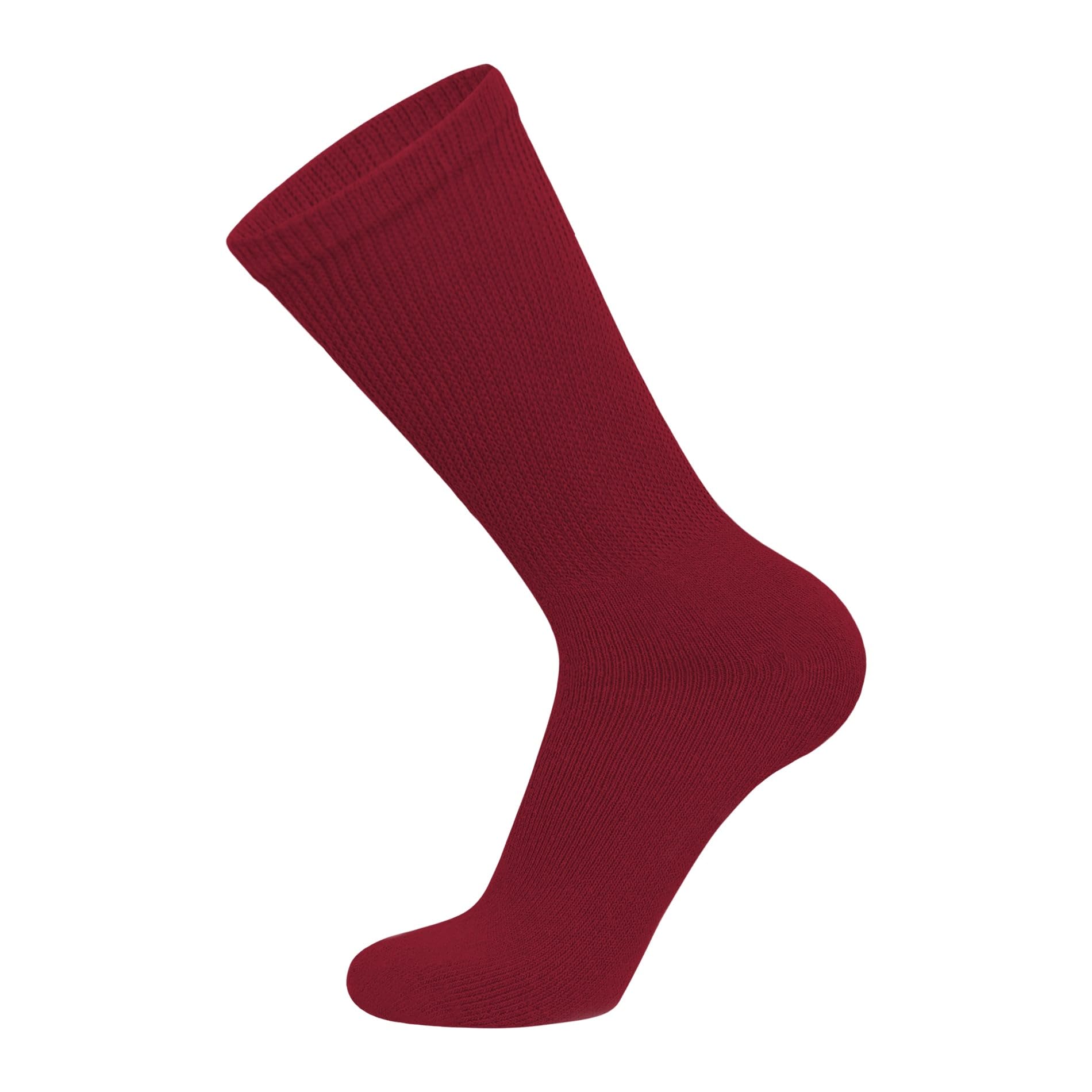 6 Pairs of Cotton Diabetic Non-Binding Neuropathy Crew Socks (Red, Fits Mens shoe size 8.5-10,5/Womens shoe size 9-11.5)