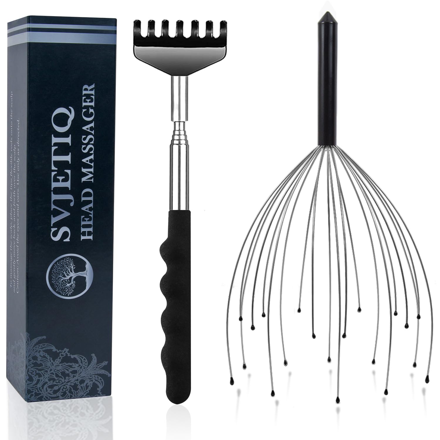 Svjetiq Head Massager Back Scratcher, 20 Fingers Head Scratcher Scalp Massager & Extendable Back Scratcher for Men Women, Stocki