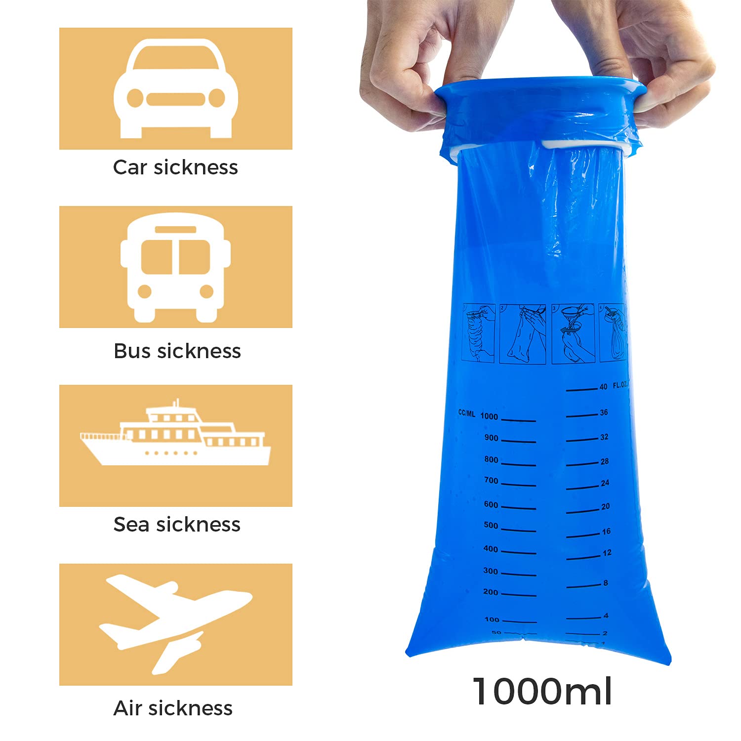 CDThinkingU Emesis Bags Disposable for Car Kids Adult, 30 Pack Leak Resistant Vomit Bag -1000ML Medical Grade Pure Barf hrow Up