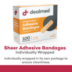 Dealmed Sheer Plastic Flexible Adhesive Bandages - 100 Count (24 Pack) Bandages with Non-Stick Pad, Latex Free, Wound Care for F