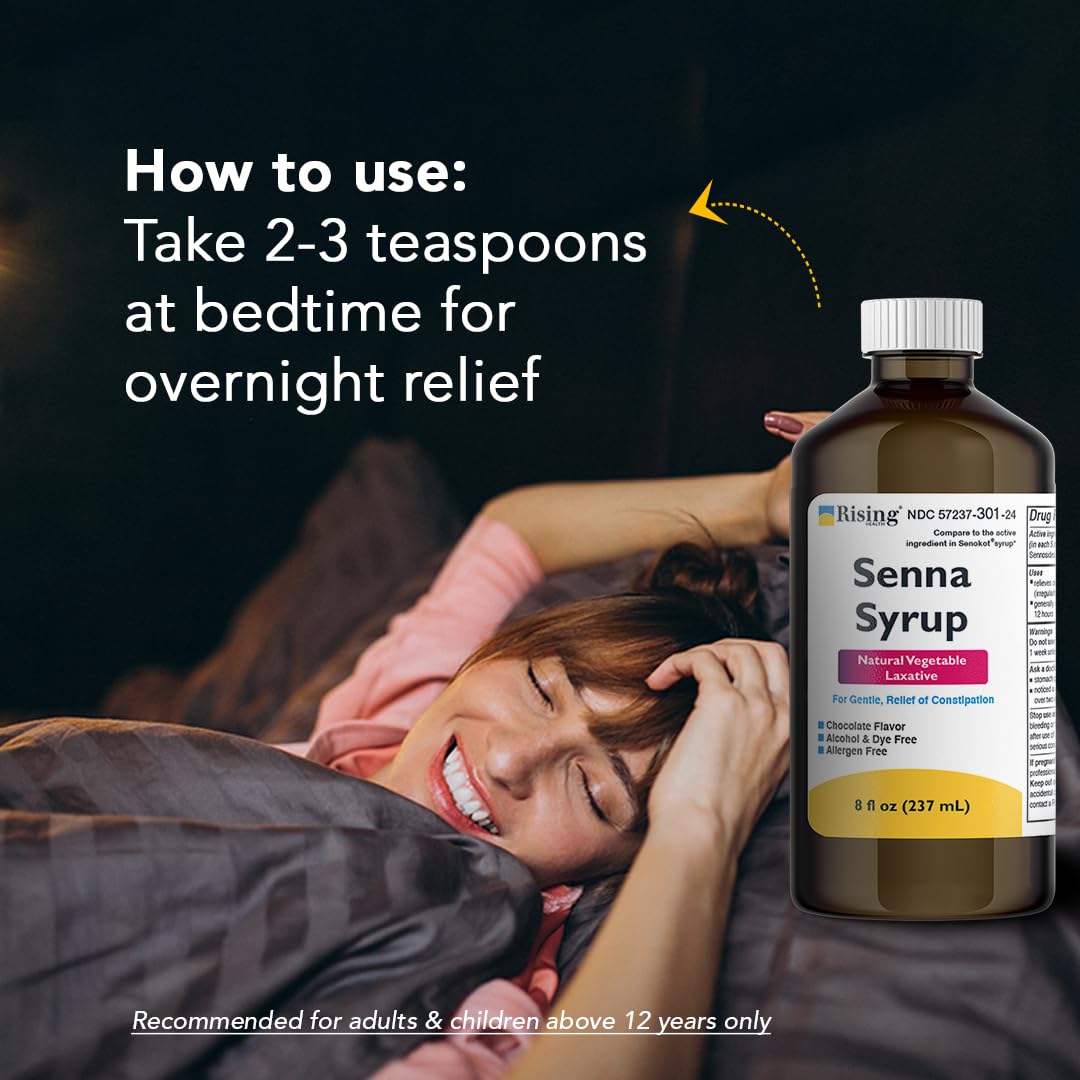 Rising Health Natural Vegetable Laxative - Senna Sennosides Syrup 8.8mg/5ml - Constipation Relief - Chocolate Flavor - Compared