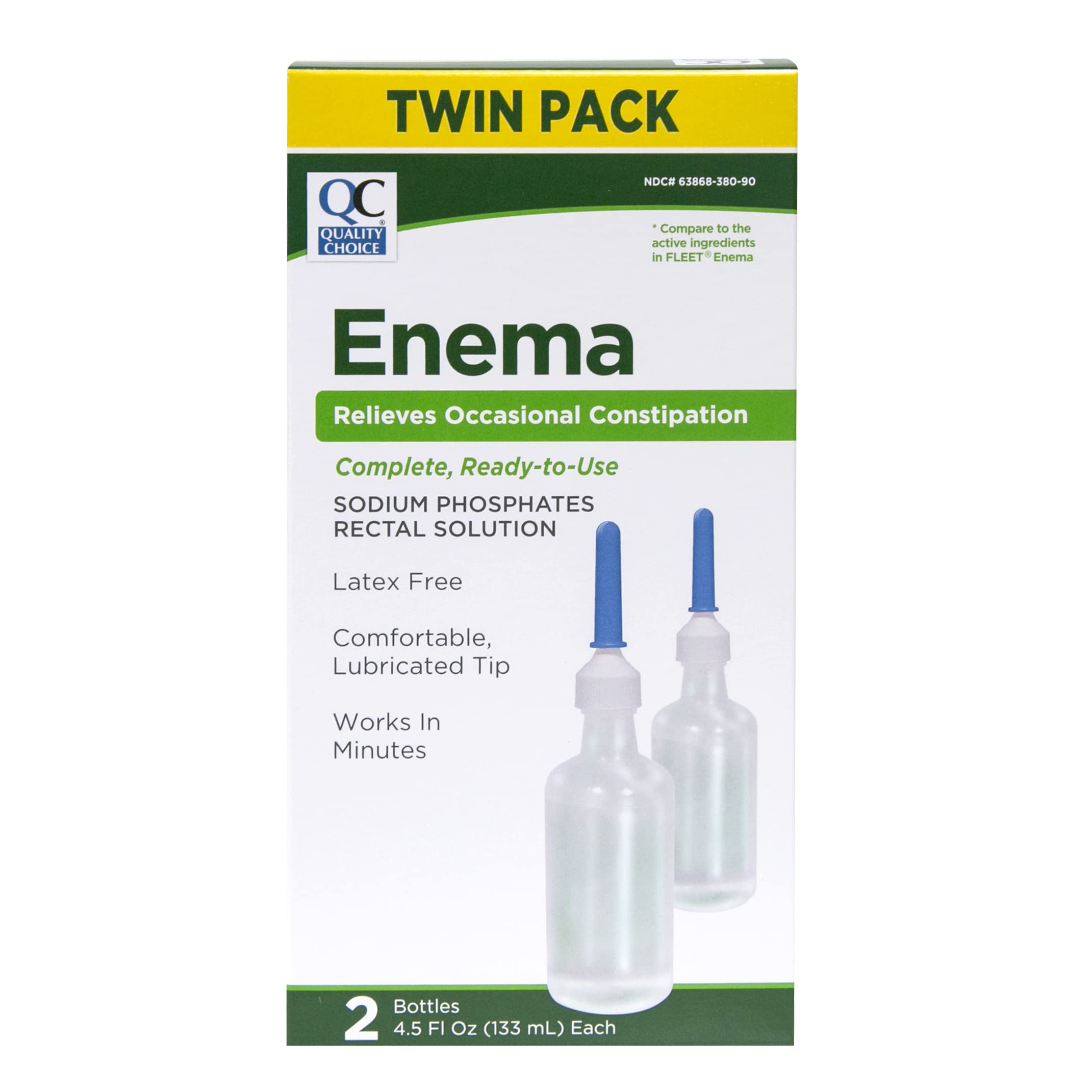 Quality Choice Enema Twin Pack, Relieves Occasional Constipation, Complete & Ready to Use, Sodium Phosphates Rectal Solution, La