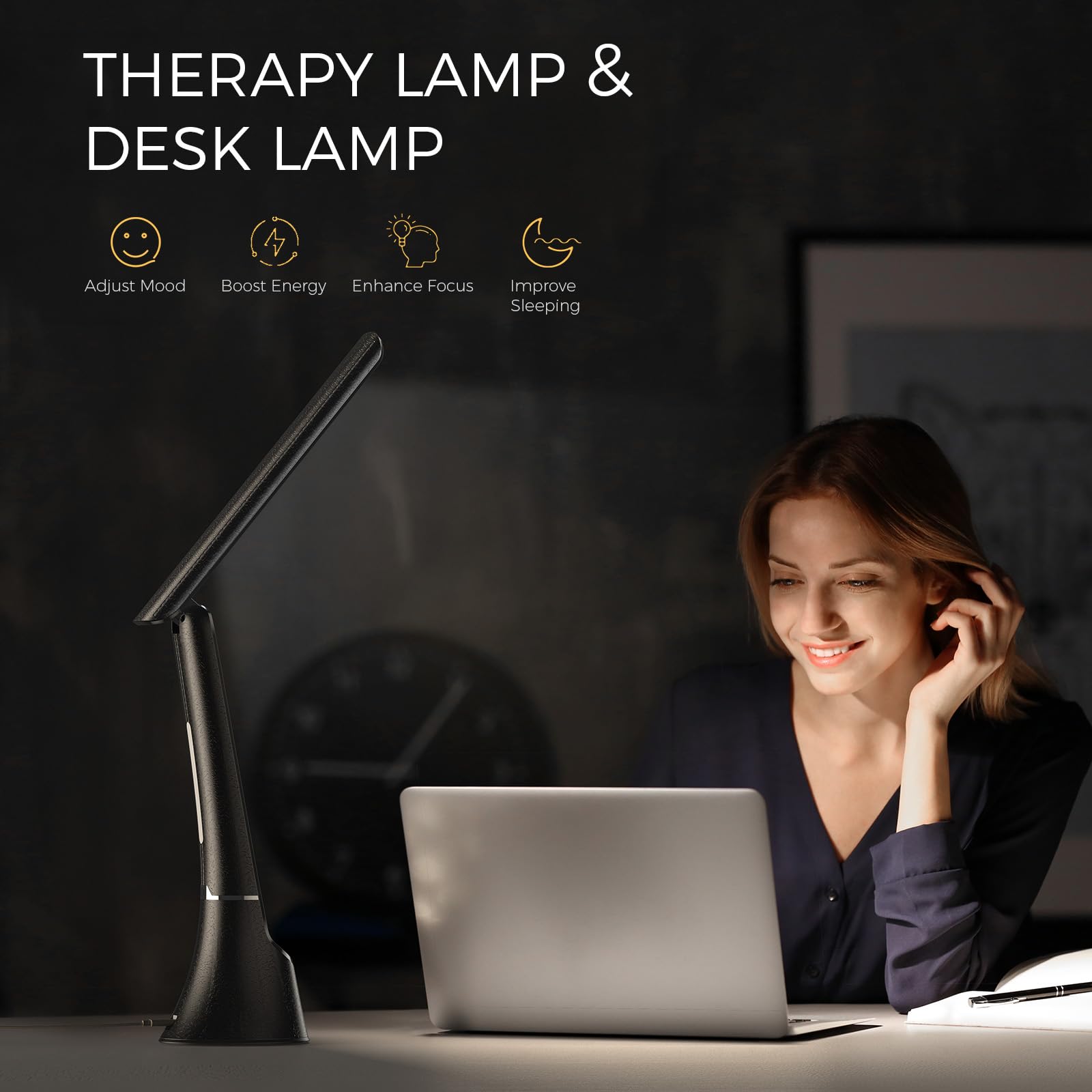 Light Therapy Lamp, 10000 LUX UV-Free LED Sunlight Light, Full Spectrum Mood Light Hayyp Lamp, Touch Control Desk Lamp with Nigh
