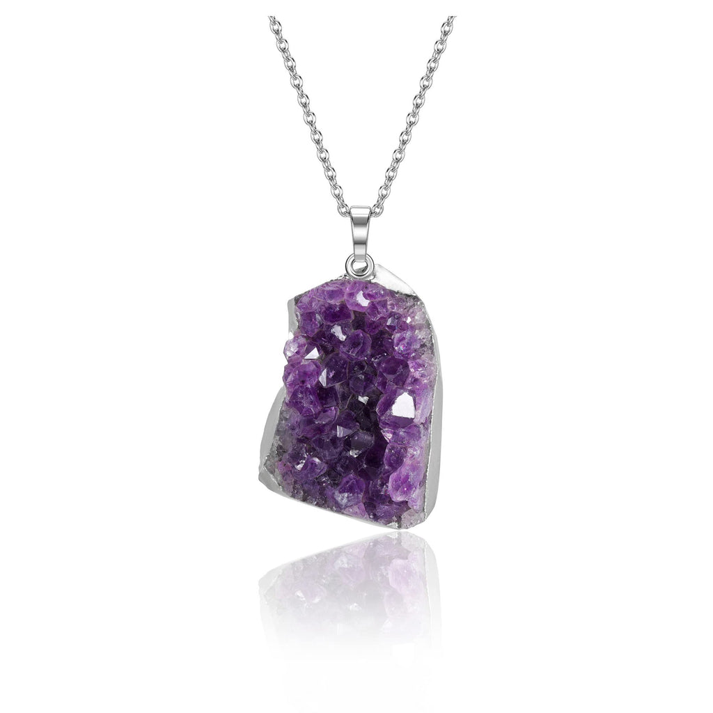 Jovivi Natural Amethyst Cluster Crystal Necklace for Women Men,Irregular Raw Rough Amethyst Quartz Stone Pendant Necklace Jewelr