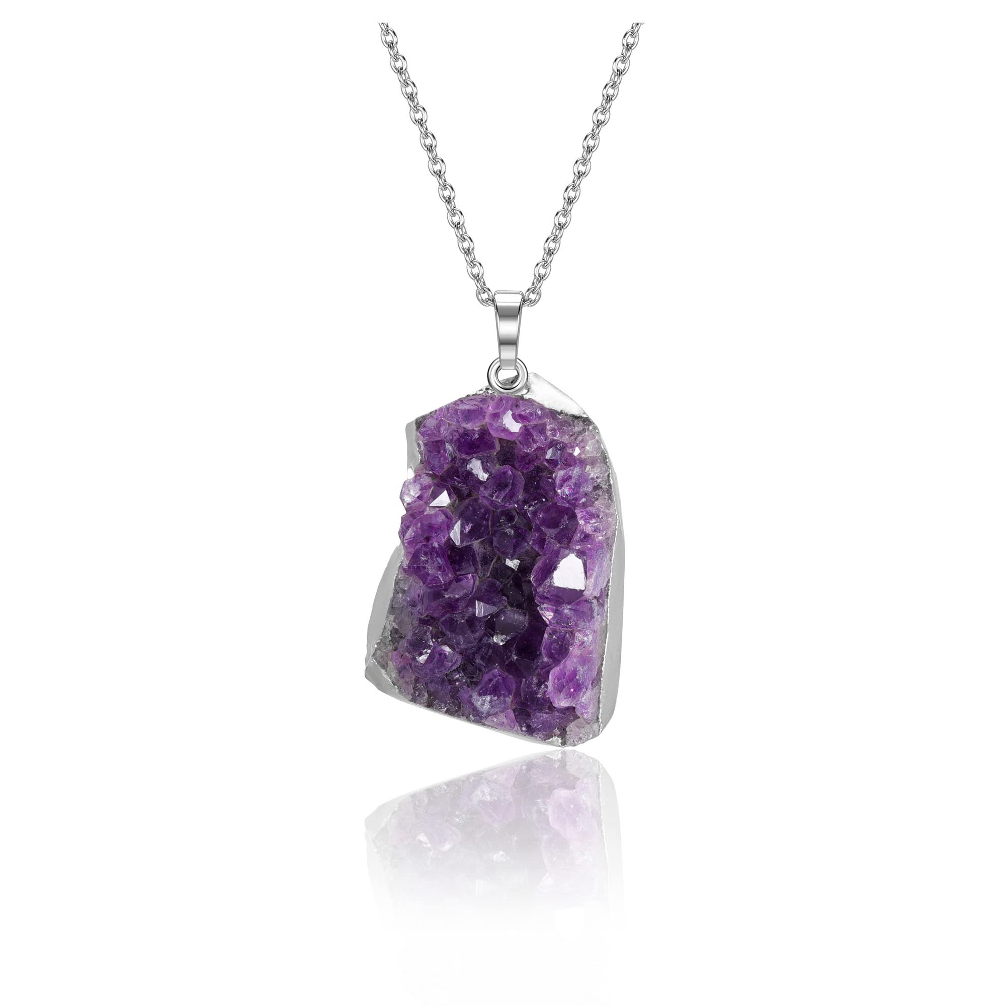 Jovivi Natural Amethyst Cluster Crystal Necklace for Women Men,Irregular Raw Rough Amethyst Quartz Stone Pendant Necklace Jewelr