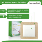 kastormed Silicone Adhesive Foam Dressing with Gentle Border 4x4 10 Pack, High Absorbency Foam Wound Bandage for Bed Sore, L