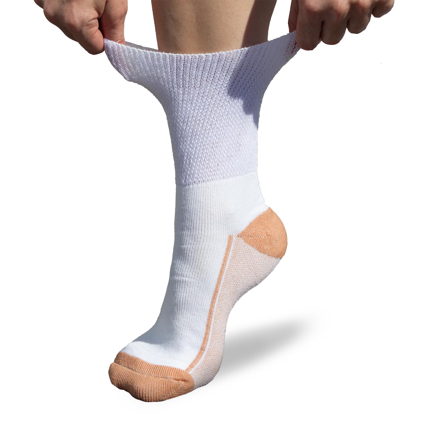 Pure Athlete Non Binding Diabetic Socks - Copper Neuropathy Socks for Swollen Feet Relief (X-Large, 3 Pairs - White/Copper)