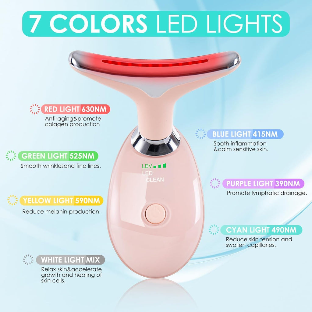 Facial Massager Red-Light-Therapy-for-Face and Neck, Face ?? culpting Wand with 7 Color (Bright Pink)