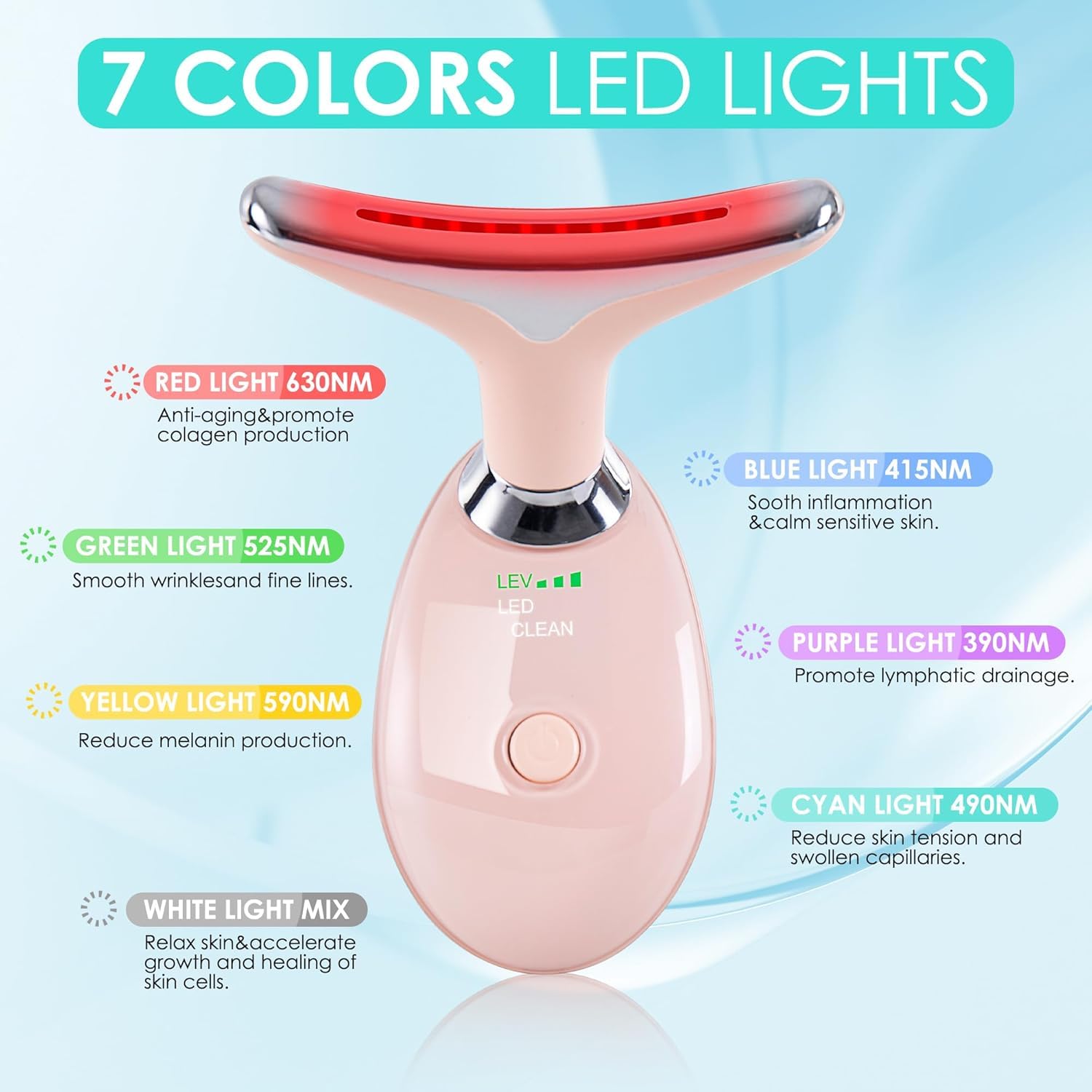 Facial Massager Red-Light-Therapy-for-Face and Neck, Face ?? culpting Wand with 7 Color (Bright Pink)