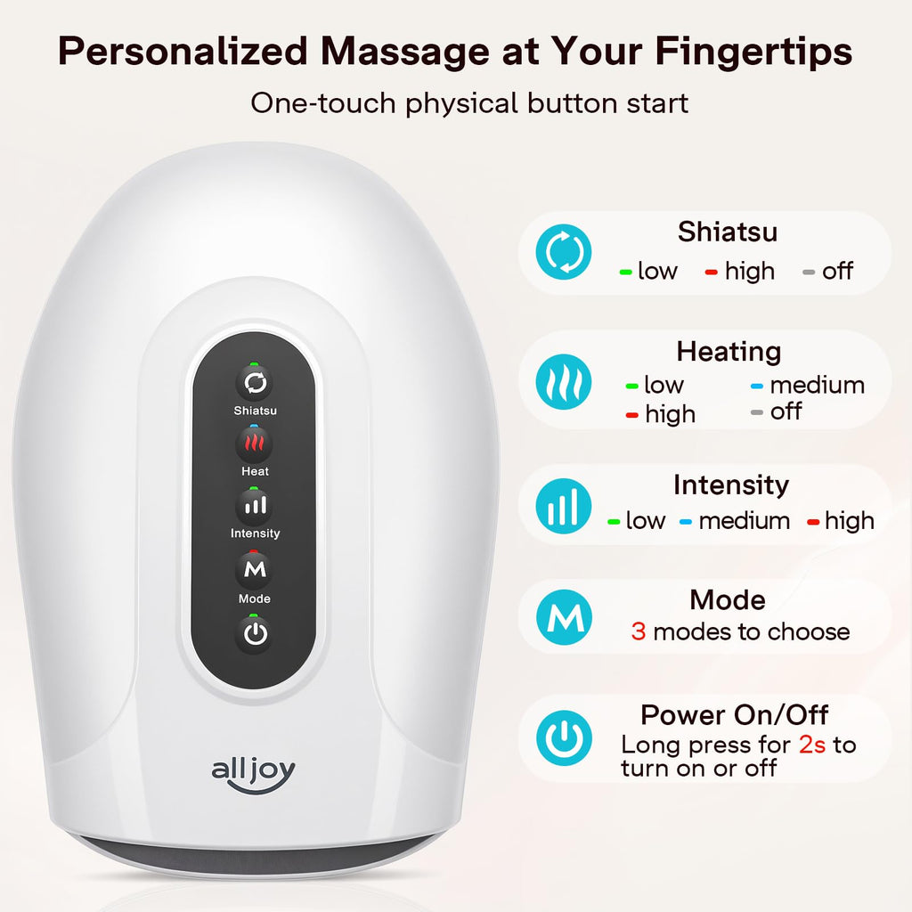 ALLJOY Hand Massager for Arthritis and Carpal Tunnel Relief, Cordless Electric Hand Massager with Heat and Compression for Finge