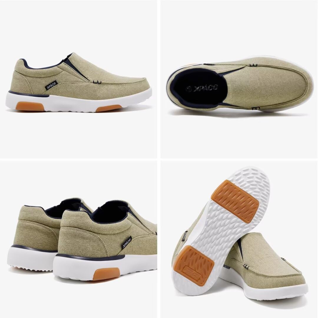 XPACS Mens Orthotic Slip-On Loafers for Outdoor Walking, Breathable Arch Support Canvas Shoes for Plantar Fasciitis, Lightweight
