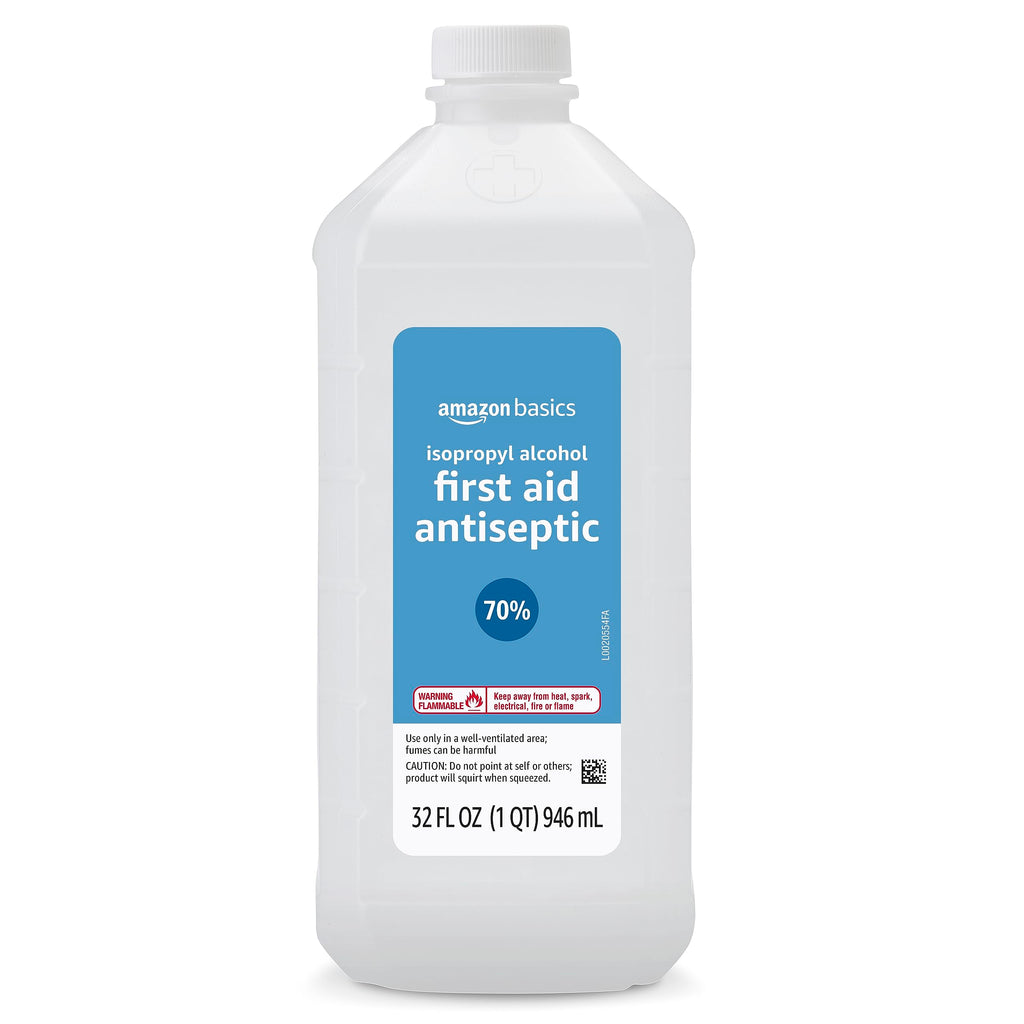 Amazon Basics 70% Isopropyl Alcohol First Aid Antiseptic for Treatment of Minor Cuts and Scrapes, Unscented, 32 Fl Oz (Pack of 6