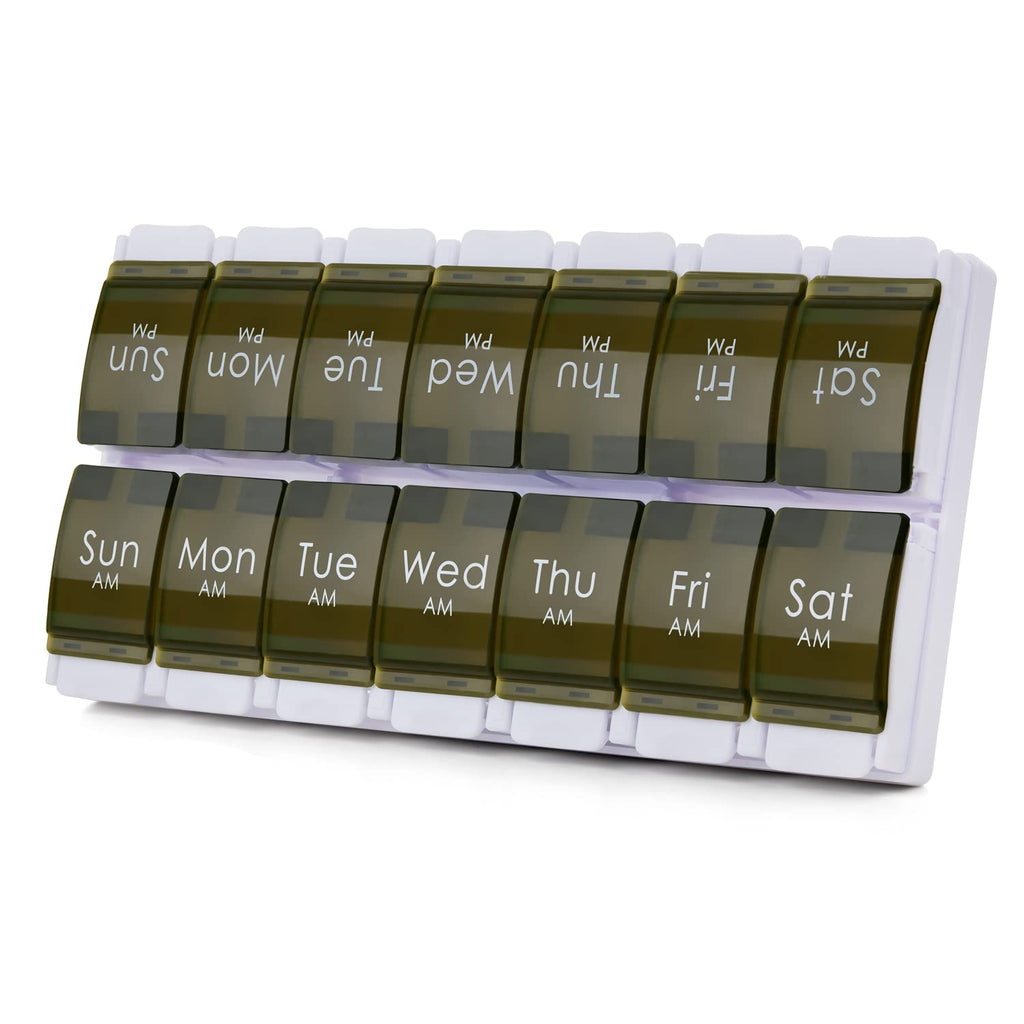2 Week Pill Box, MOLN HYMY 7 Day Pill Organizer 2 Times a Day, Weekly Pill Container to Hold Medication, Vitamins Fish Oils (Gre