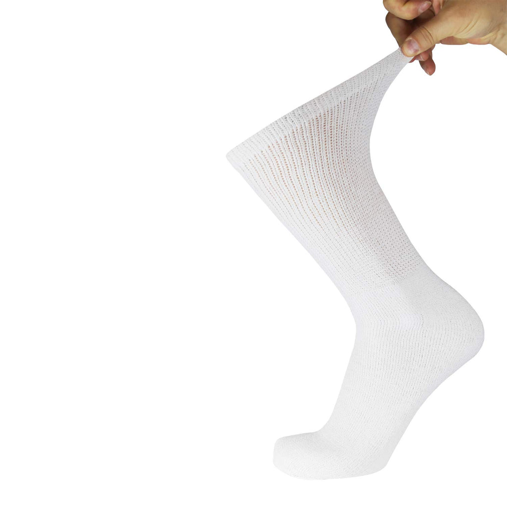6 Pairs of Cotton Diabetic Non-Binding Neuropathy Crew Socks (White, Fits Mens Shoe Size 12-14.5)