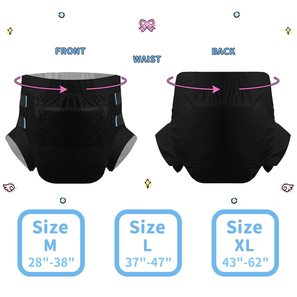 CutiePlusU Disposable Adult Diaper Heavy Absorption Dry Surface Adult Diapers All Night- Black 10 Pieces(Medium 28-38)