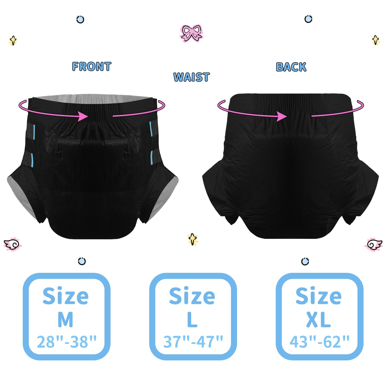 CutiePlusU Disposable Adult Diaper Heavy Absorption Dry Surface Adult Diapers All Night- Black 10 Pieces(Medium 28-38)