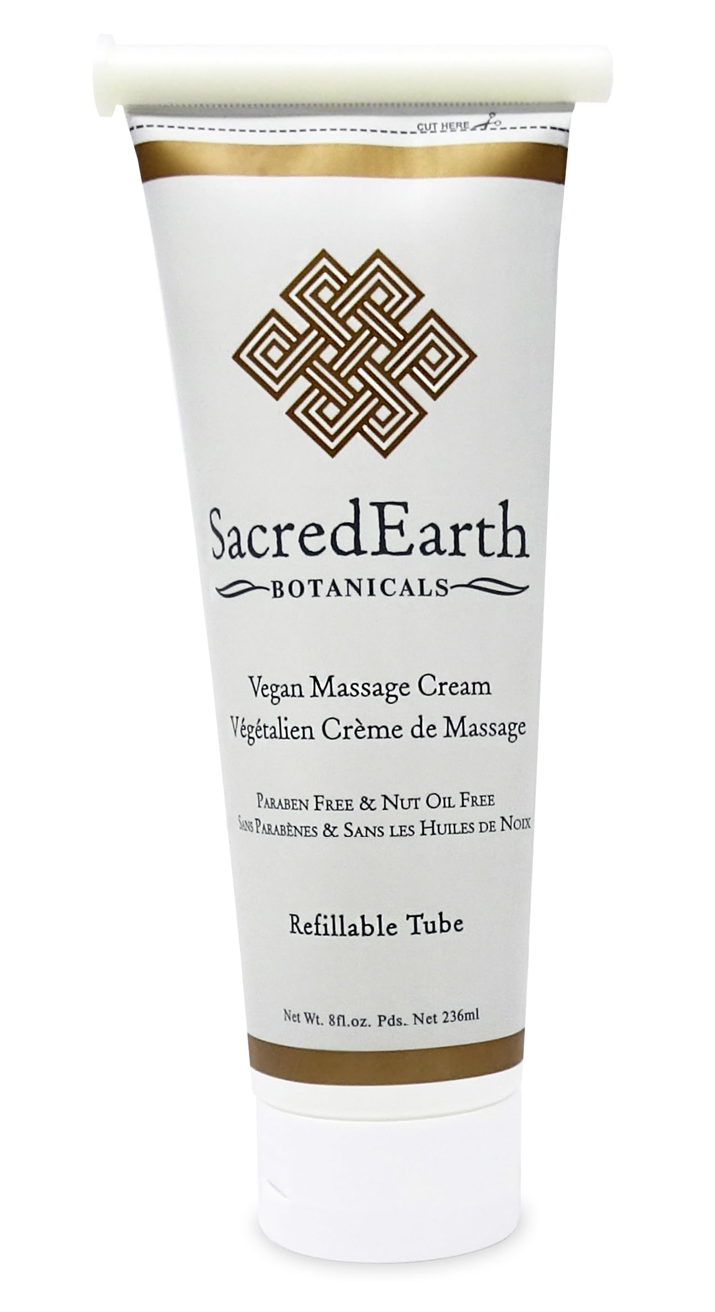 Vegan Massage Cream (8oz Tube) - Unscented, Water Dispersible, Nut Oil Free, Gluten Free and Contains Only Certified Organic Oil