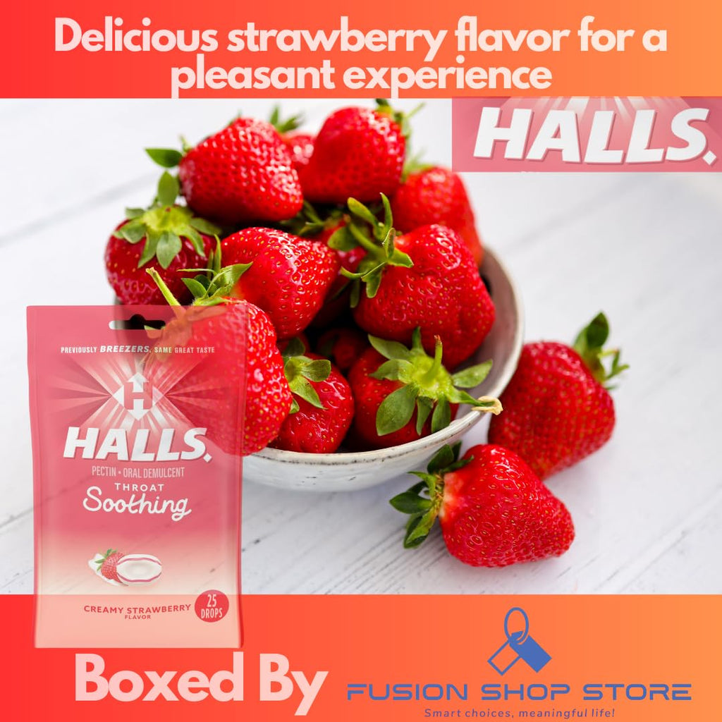 Throat Soothing Creamy Strawberry-Cough Drops for Throat (Formerly Fruit Breezers) 25ct (Pack of 1), Boxed by Fusion Shop Store